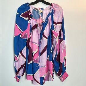 Perch Blu Pepper Colorful Abstract Blouse - Wide Peter Pan Sleeve